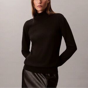 Calvin Klein Women’s Black Merino Wool Turtleneck Sweater Size Small